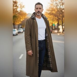 Rainforest men's trench coat wool lining removable collar & lining